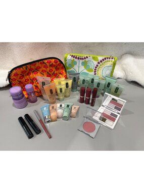 Clinique Travel-Size Skincare & Makeup Set With 2 Cosmetic Bags - Lot Of 29 Item